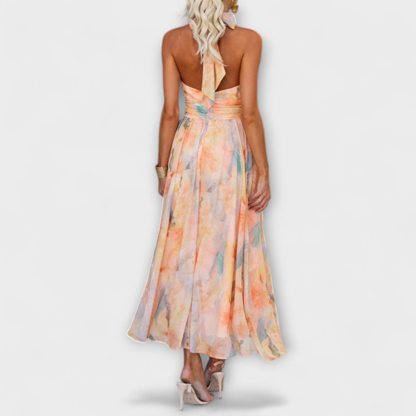 Sarah - Halter-Neck Watercolour Print Maxi Dress
