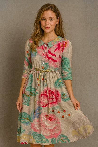 Livia - Elegant Short Sleeve Floral Dress
