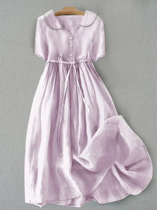 Isla - Elegant Cotton Linen Midi Sleeve Dress